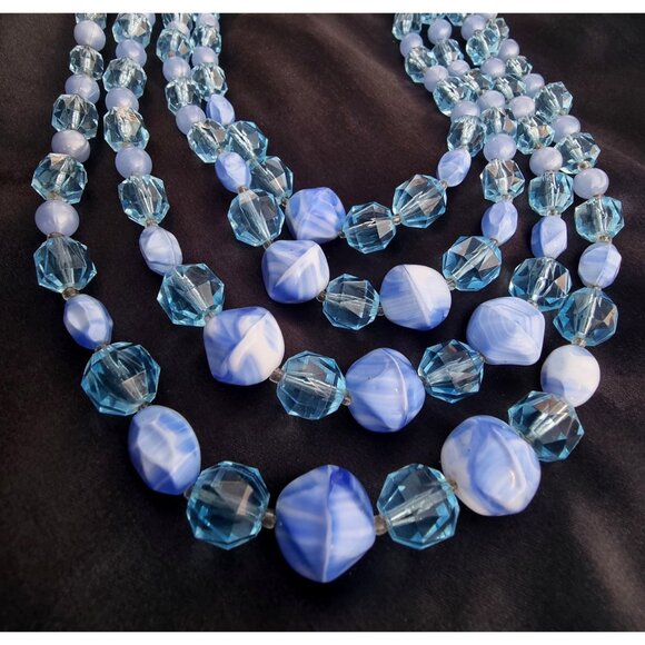Vintage 1960s WEST GERMANY Signed Blue Plastic Glass Bead Jewelry Set - Picture 2 of 4